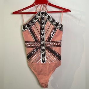 Express Pink Embellished Strappy Bodysuit